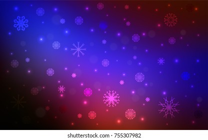 Dark Blue, Red vector cover with beautiful snowflakes. Decorative shining illustration with snow on abstract template. The pattern can be used for new year leaflets.
