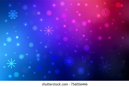 Dark Blue, Red vector cover with beautiful snowflakes. Snow on blurred abstract background with gradient. The pattern can be used for new year leaflets.