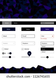 Dark Blue, Red vector design ui kit with mosaic. Ui Ux kit with colorful polygonal background in its header. This sample is for your landing page.