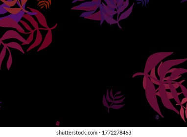 Azul oscuro, rojo vectorial doodle fondo con hojas. Una vaga ilustración abstracta con hojas al estilo de los garabatos. Plantilla para fondos de teléfonos móviles.