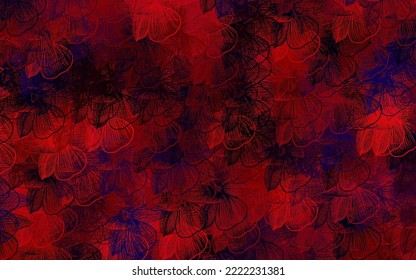 Azul oscuro, diseño de doodle vectorial rojo con flores. Ilustración abstracta con flores en estilo doodles. Diseño pintado a mano para la web, folletos.