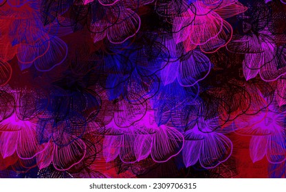 Dark Blue, Red vector doodle texture with flowers. Colorful illustration in doodle style with flowers. New template for your design.