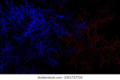 Azul oscuro, doodle vectorial rojo con ramas, hojas. Ilustración abstracta brillante con hojas y ramas. Patrón para papeles pintados, libros de color.
