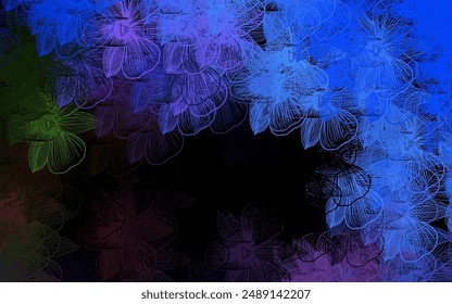 Dark Blue, Red vector doodle layout with flowers. An elegant bright illustration with flowers. Colorful pattern for kid's books.