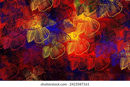Dark Blue, Red vector elegant wallpaper with flowers. Flowers in natural style on white background. New template for your brand book.