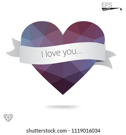 Dark Blue, Red vector greeting Card Happy Valentine's Day. Lettering with hearts on the white polygonal background. Colored triangular illustration for your business.