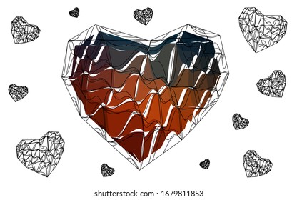 Azul oscuro, tarjeta de saludo vector rojo Feliz Día de San Valentín. Leer con corazones sobre el fondo polígonal blanco. Ilustración triangular coloreada para su empresa.