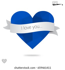 Dark Blue, Red vector greeting Card Happy Valentine's Day. Lettering with hearts on the white polygonal background. Colored triangular illustration for your business.