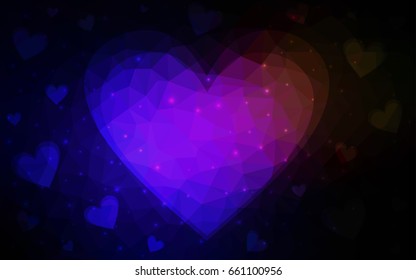 Dark Blue, Red vector greeting Card Happy Valentine's Day. Lettering with hearts on the white polygonal background. Colored triangular illustration for your business.