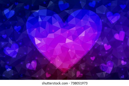 Dark Blue, Red vector greeting Card Happy Valentine's Day. Lettering with hearts on the white polygonal background. Colored triangular illustration for your business.