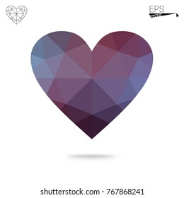 Dark Blue, Red vector greeting Card Happy Valentine's Day. Lettering with hearts on the white polygonal background. Colored triangular illustration for your business.