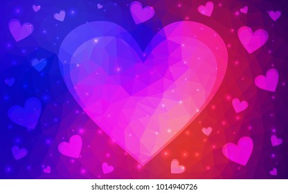 Dark Blue, Red vector heart isolated on white background. Geometric rumpled triangular low poly origami style gradient graphic illustration. Polygonal design for your business.