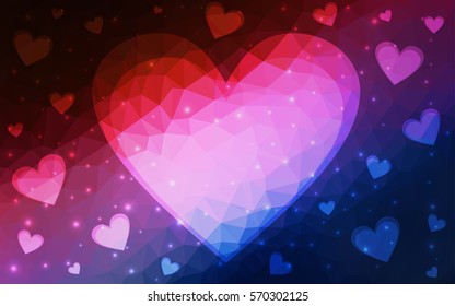 Dark Blue, Red vector heart isolated on white background. Geometric rumpled triangular low poly origami style gradient graphic illustration. Polygonal design for your business.