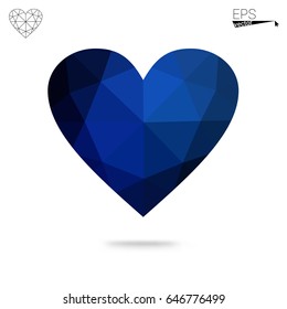 Dark Blue, Red vector heart isolated on white background. Geometric rumpled triangular low poly origami style gradient graphic illustration. Polygonal design for your business.