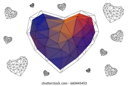 Dark Blue, Red vector heart isolated on white background. Geometric rumpled triangular low poly origami style gradient graphic illustration. Polygonal design for your business.