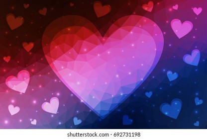 Dark Blue, Red vector heart isolated on white background. Geometric rumpled triangular low poly origami style gradient graphic illustration. Polygonal design for your business.