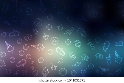 Dark Blue, Red vector layout with sweet desserts. Illustration with set of sweet food in doodle style. Pattern for ad, booklets, leaflets of restaurants.