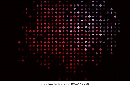 Dark Blue, Red vector layout with elements of cards. Colored illustration with hearts, spades, clubs, diamonds. Template for business cards of casinos.