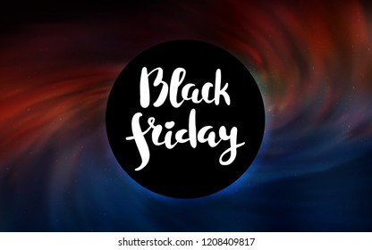 Dark Blue, Red vector layout with a black hole, universe. Colorful black hole with shining night sky stars. Backdrop for super sales on Black Friday.