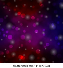 Dark Blue, Red vector layout with circles, stars. Abstract illustration with colorful spots, stars. Design for posters, banners.