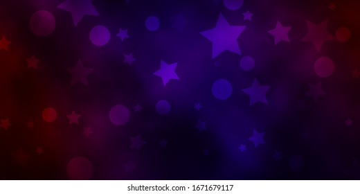 Dark Blue, Red vector layout with circles, stars. Glitter abstract illustration with colorful drops, stars. Design for wallpaper, fabric makers.