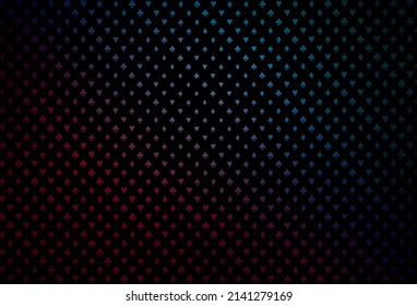 Dark blue, red vector layout with elements of cards. Glitter abstract sketch with isolated symbols of playing cards. Smart design for your business advert of casinos.