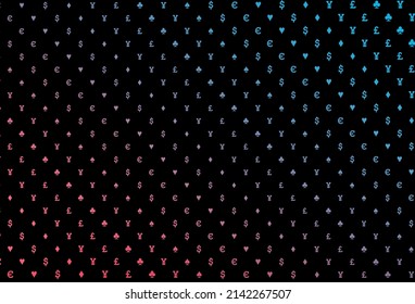 Dark blue, red vector layout with elements of cards. Shining illustration with hearts, spades, clubs, diamonds. Pattern for booklets, leaflets of gambling houses.