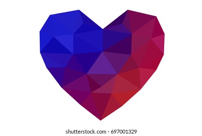 Dark Blue, Red vector love background with heart. Paper note. Valentine's greeting polygonal card. Triangular illustration for your business. Stock template for your design.