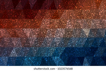 Dark Blue, Red vector low poly crystal background with snowflakes. Polygon christmas design pattern . Low poly illustration of New Year celebration.