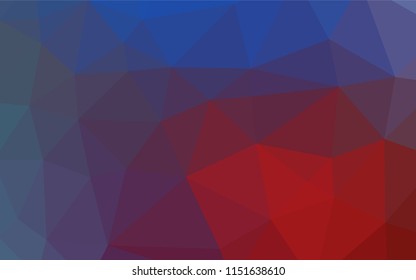 Dark Blue, Red vector low poly texture. Triangular geometric sample with gradient.  A new texture for your design.
