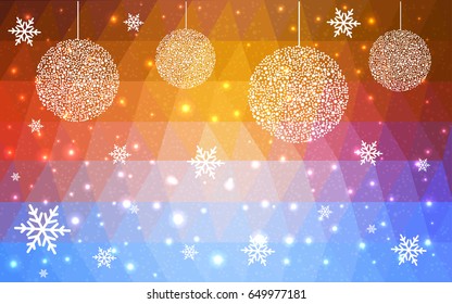 Dark blue, red vector low poly crystal background with snowflakes. Polygon christmas design pattern. Low poly illustration of New Year celebration.