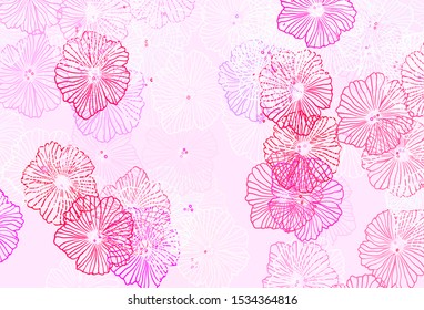 Dark Blue, Red vector natural backdrop with leaves. Abstract illustration with flowers in doodles style. Hand painted design for web, leaflets.