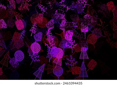 Dark Blue, Red vector natural artwork with trees, branches. Shining colorful illustration with trees in doodle style. New template for your brand book.