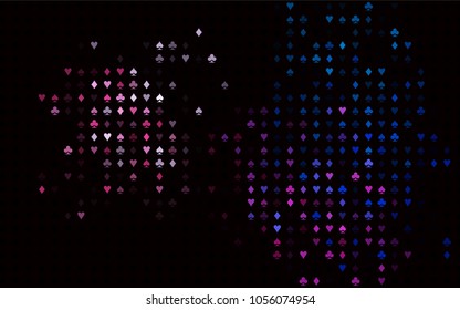 Dark Blue, Red vector pattern with symbol of cards. Colorful gradient with signs of hearts, spades, clubs, diamonds. Pattern for booklets, leaflets of gambling houses.