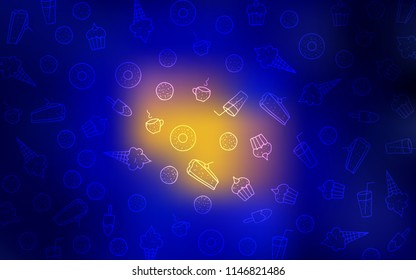 Dark Blue, Red vector pattern with delicious cookies. Blurred decorative design of desserts in doodle style. Pattern for menu of cafes and restaurants.