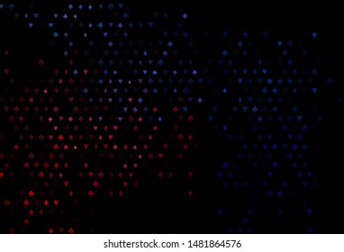 Dark Blue, Red vector pattern with symbol of cards. Blurred decorative design of hearts, spades, clubs, diamonds. Pattern for leaflets of poker games, events.