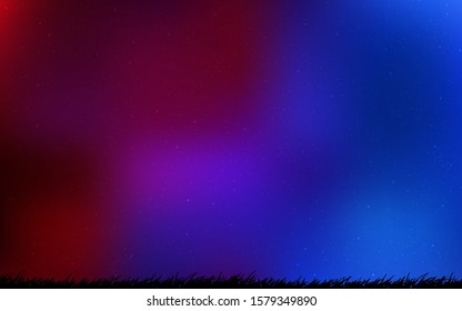 Dark Blue, Red vector pattern with night sky stars. Space stars on blurred abstract background with gradient. Template for cosmic backgrounds.