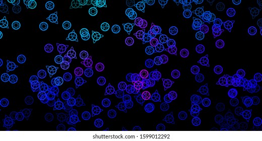 Dark Blue, Red vector pattern with magic elements. Colorful vintage illustration with gradient alchemy shapes. Simple base for your occult design.