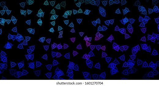 Dark Blue, Red vector pattern with magic elements. Colorful mystic symbols with a gradient in ancient style. Simple design for occult depiction.