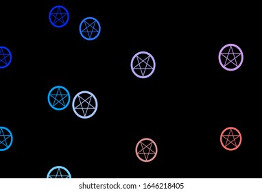 Dark Blue, Red vector pattern with magic elements. Colorful vintage illustration with gradient alchemy shapes. Best design halloween events.