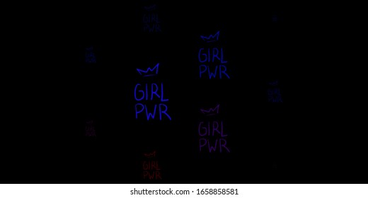 Dark Blue, Red vector pattern with feminism elements. Illustration with signs of women's strength and power. Elegant design for wallpapers.