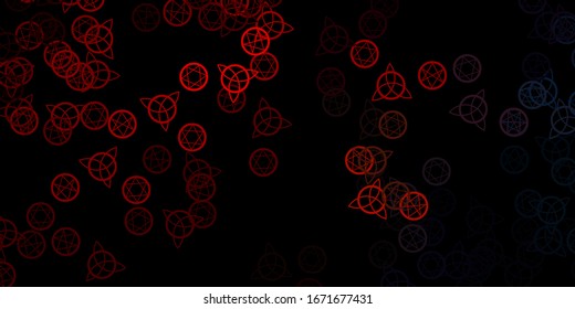 Dark Blue, Red vector pattern with magic elements. Colorful vintage illustration with gradient alchemy shapes. Simple design for occult depiction.