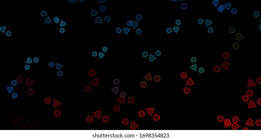 Dark Blue, Red vector pattern with magic elements. Colorful mystic symbols with a gradient in ancient style. Design for magic, spiritual events.