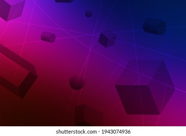 Dark Blue, Red vector pattern with 3D cubes, cylinders, spheres, rectangles. Colorful illustration with geometric design. Modern template for landing page.