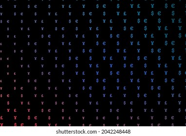 Dark blue, red vector pattern with EUR, USD, GBP, JPY. Modern abstract illustration with symbols of money. Template for ads of markets, loans.