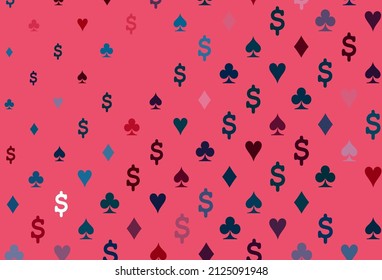 Dark blue, red vector pattern with symbol of cards. Shining illustration with hearts, spades, clubs, diamonds. Design for ad, poster, banner of gambling websites.