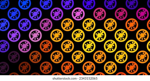 Azul oscuro, patrón vectorial rojo con elementos coronavirus. Símbolos de enfermedades degradadas coloridas en un estilo simple y abstracto. Diseño para la alerta de riesgo biológico.