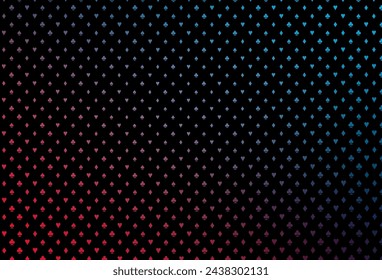 Dark blue, red vector pattern with symbol of cards. Glitter abstract sketch with isolated symbols of playing cards. Pattern for booklets, leaflets of gambling houses.