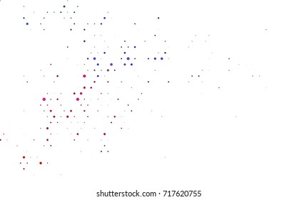 Dark Blue, Red vector pattern with colored spheres. Geometric sample of repeating circles on white background in halftone style.