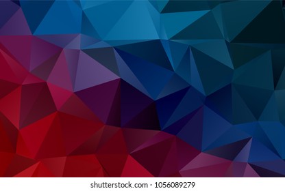 Dark Blue, Red vector polygonal background. Triangular geometric sample with gradient.  Triangular pattern for your business design.